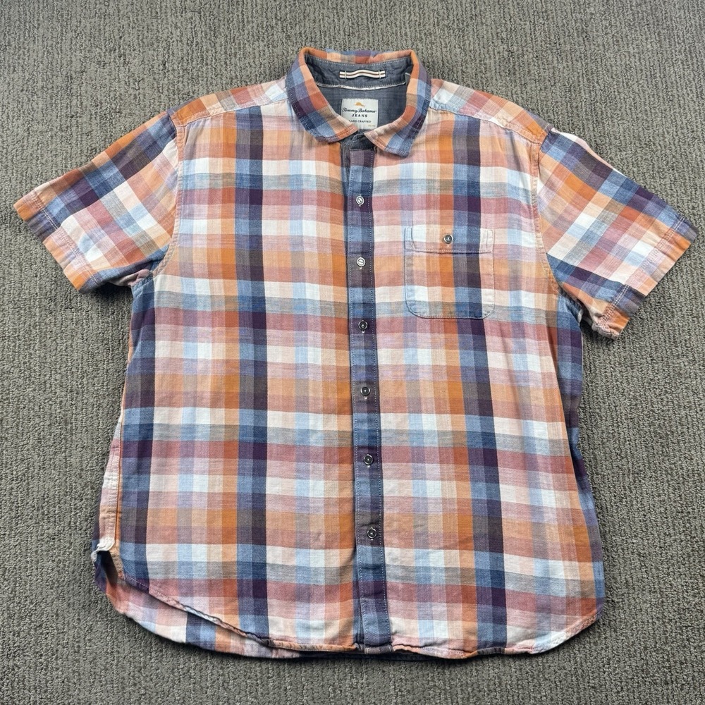 Tommy Bahama Jeans Mens XL Button Up Shirt Short Sleeve Cotton Check Multicolor